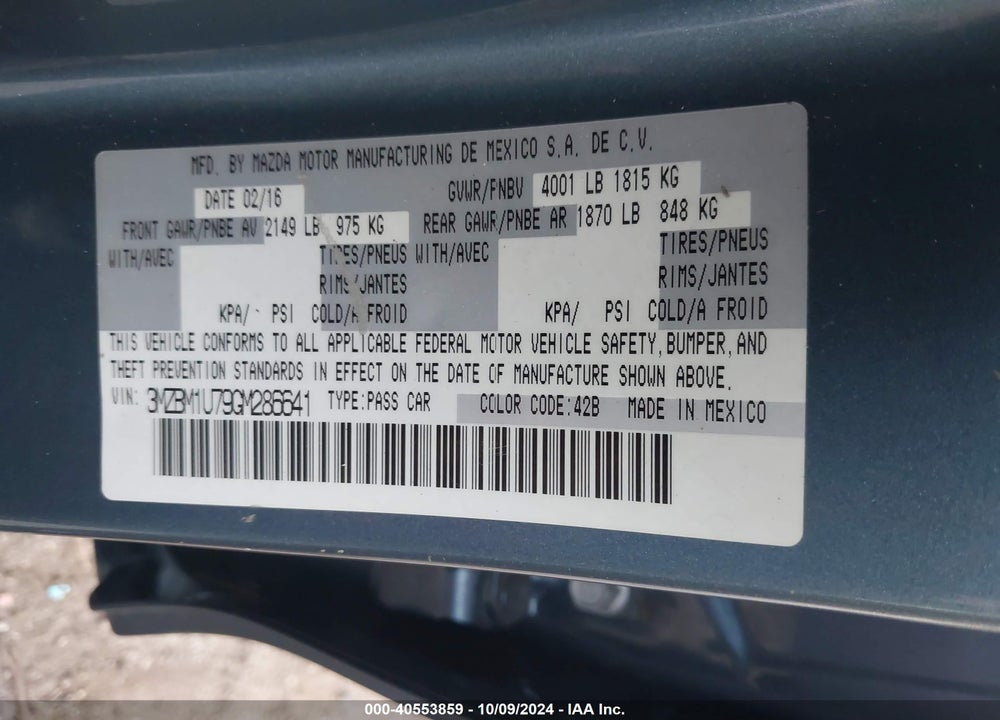 2016 MAZDA 3 I SPORT VIN: 3MZBM1U79GM286641
