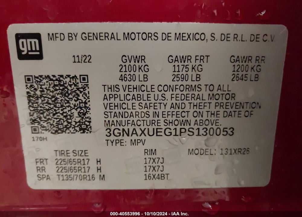 2023 CHEVROLET EQUINOX AWD LT VIN: 3GNAXUEG1PS130053
