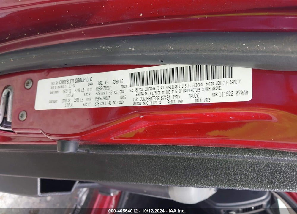 2014 RAM 1500 TRADESMAN VIN: 3C6JR6AT3EG167484