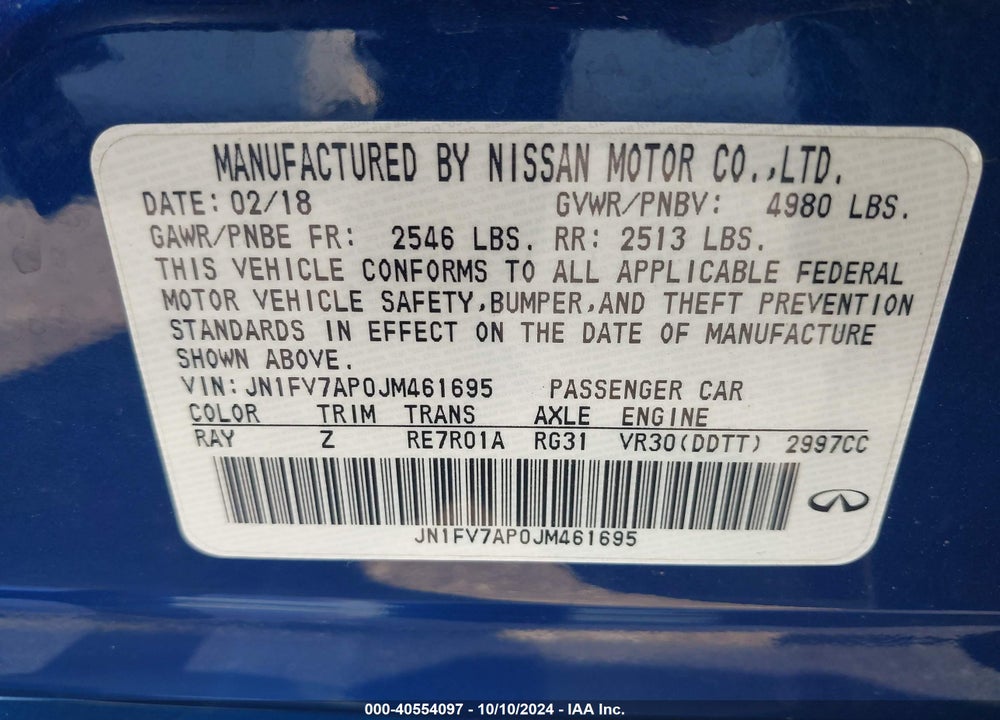 2018 INFINITI Q50 3.0T RED SPORT 400 VIN: JN1FV7AP0JM461695
