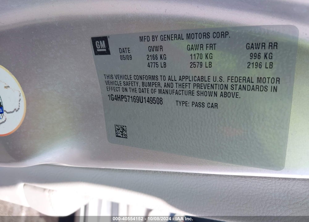 2009 BUICK LUCERNE CX VIN: 1G4HP57169U149508