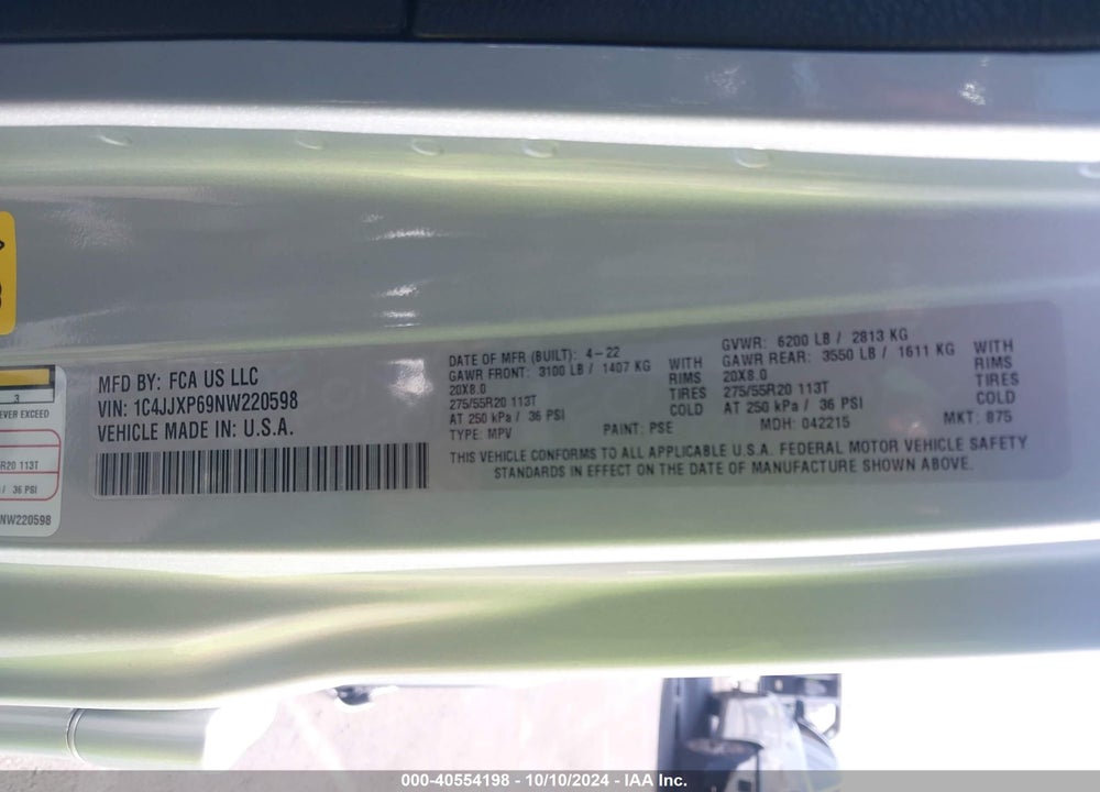 2022 JEEP WRANGLER 4XE UNLIMITED SAHARA 4X4 VIN: 1C4JJXP69NW220598