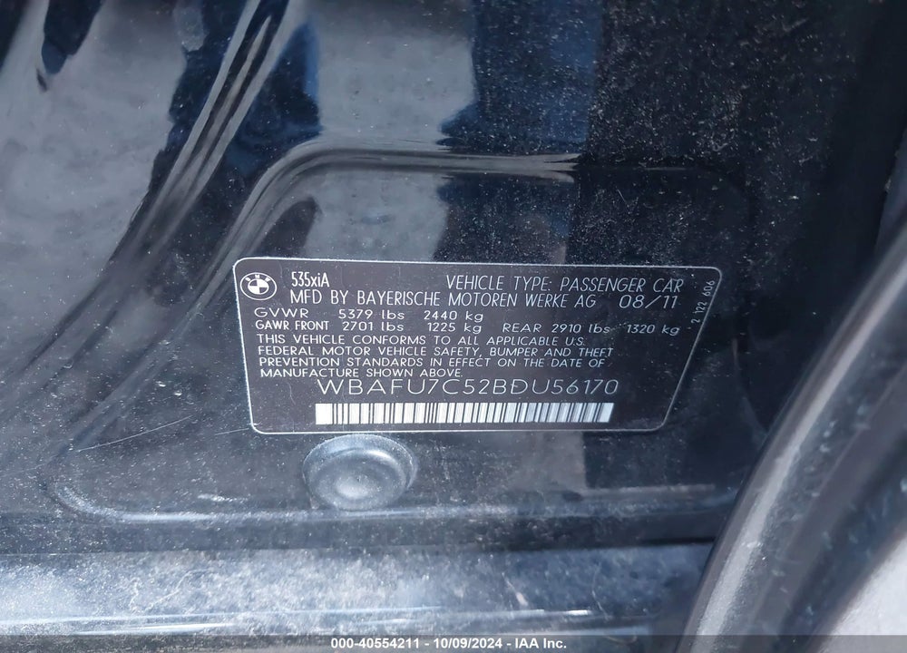 2011 BMW 535I XDRIVE VIN: WBAFU7C52BDU56170