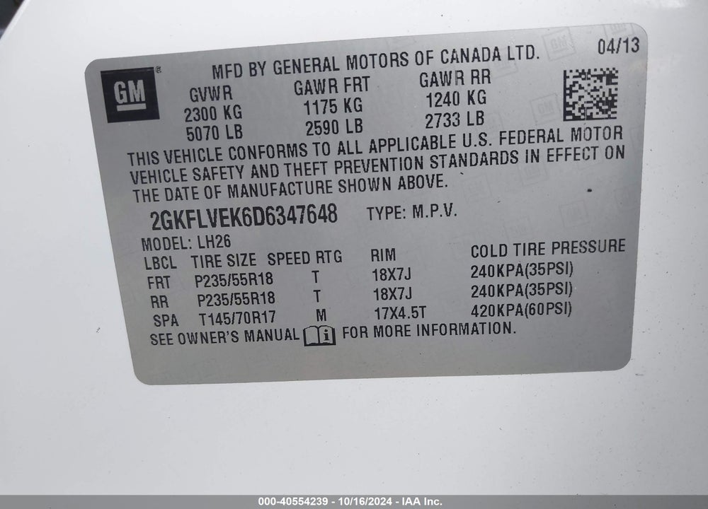 2013 GMC TERRAIN SLT-1 VIN: 2GKFLVEK6D6347648