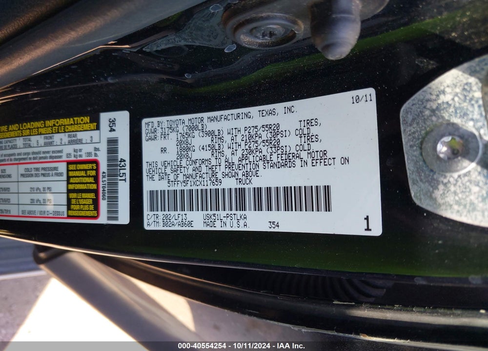 2012 TOYOTA TUNDRA LIMITED 5.7L V8 VIN: 5TFFY5F1XCX117659
