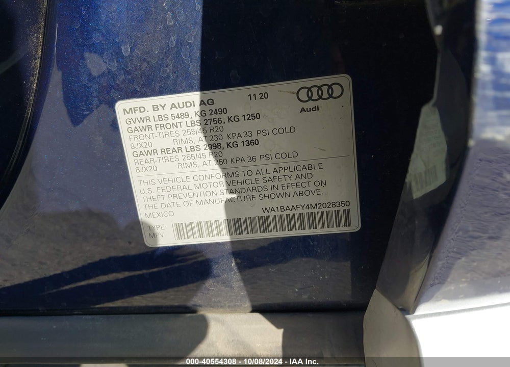 2021 AUDI Q5 PREMIUM PLUS 45 TFSI QUATTRO S TRONIC VIN: WA1BAAFY4M2028350