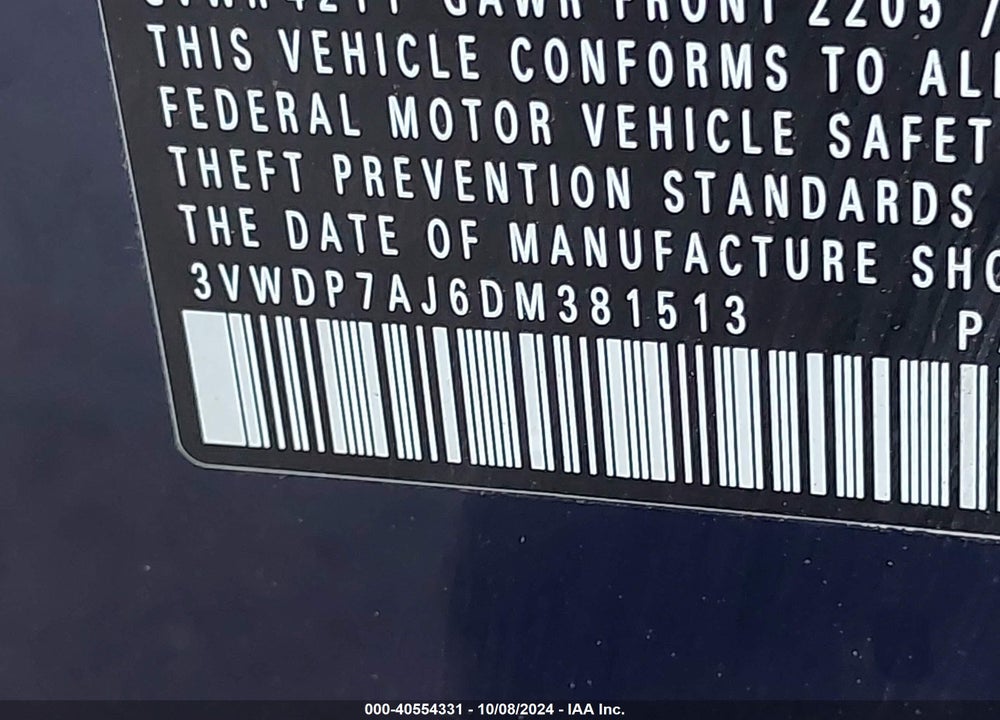2013 VOLKSWAGEN JETTA 2.5L SE VIN: 3VWDP7AJ6DM381513