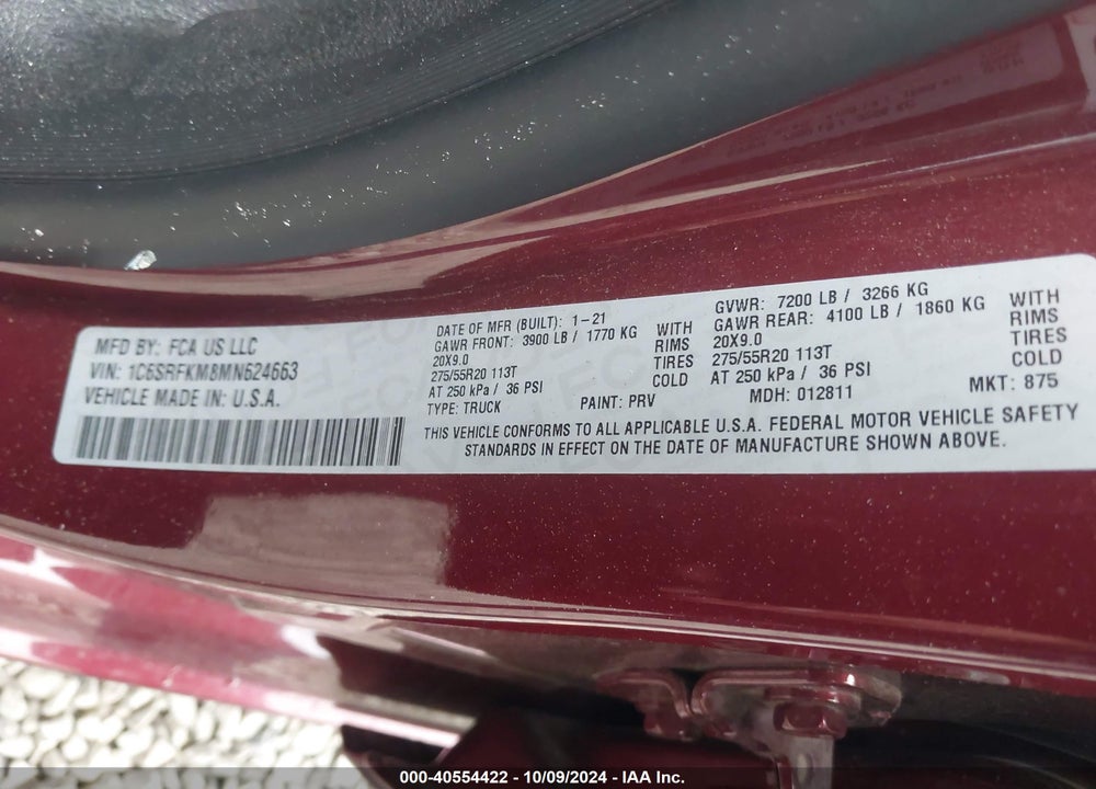 2021 RAM 1500 VIN: 1C6SRFKM8MN624663