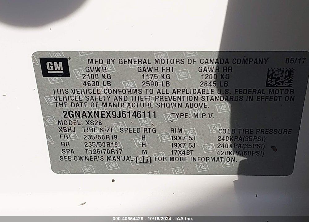 2018 CHEVROLET EQUINOX PREMIER VIN: 2GNAXNEX9J6146111