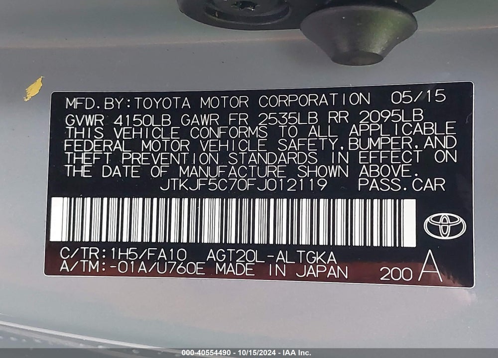 2015 SCION TC VIN: JTKJF5C70FJ012119