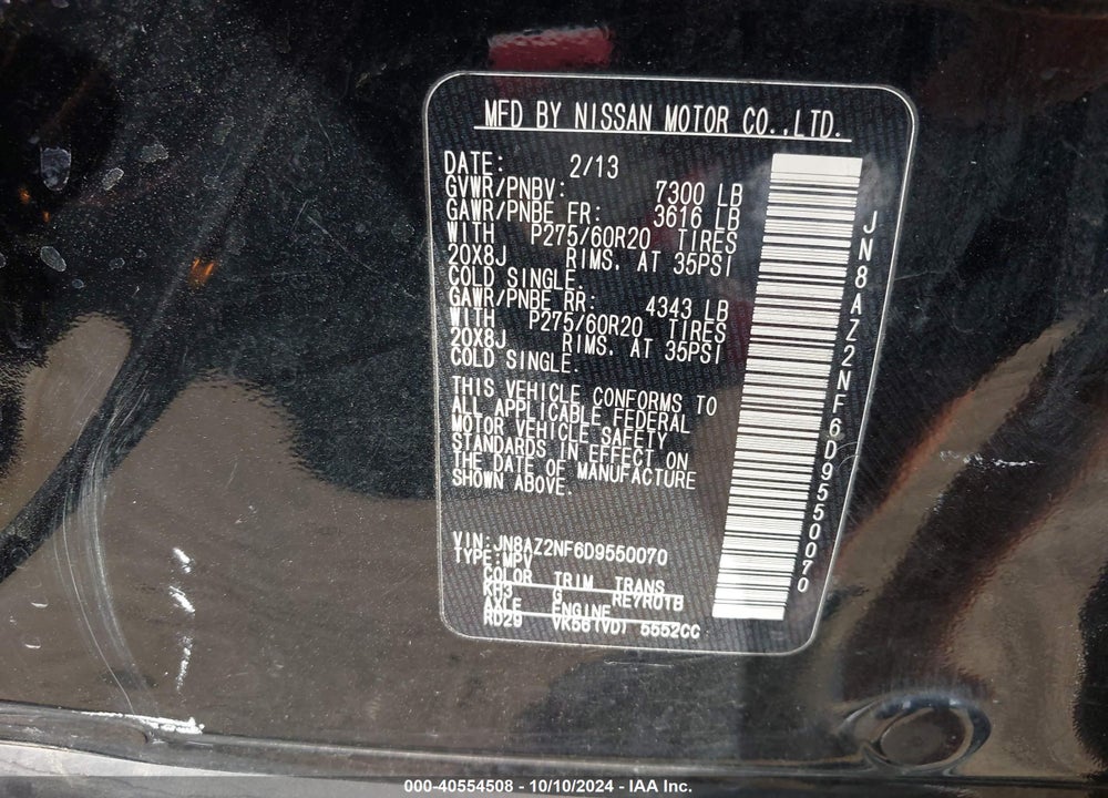 2013 INFINITI QX56 VIN: JN8AZ2NF6D9550070