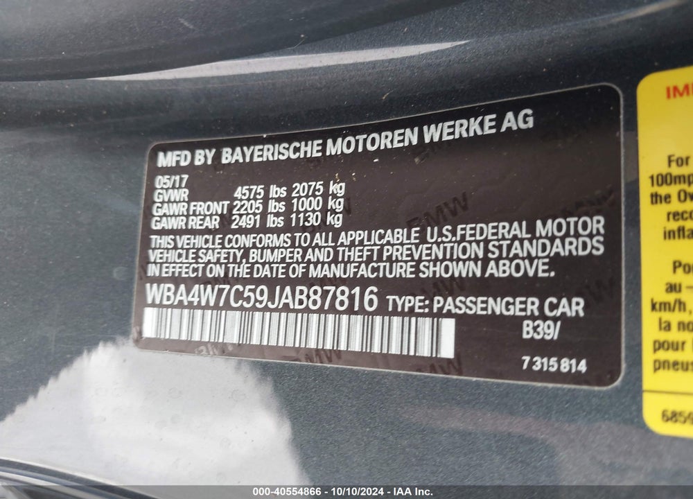 2018 BMW 440I VIN: WBA4W7C59JAB87816