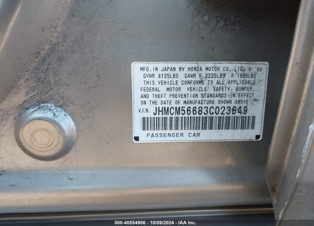 2003 HONDA ACCORD 2.4 EX VIN: JHMCM56683C023649