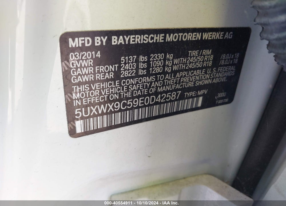 2014 BMW X3 XDRIVE28I VIN: 5UXWX9C59E0D42587