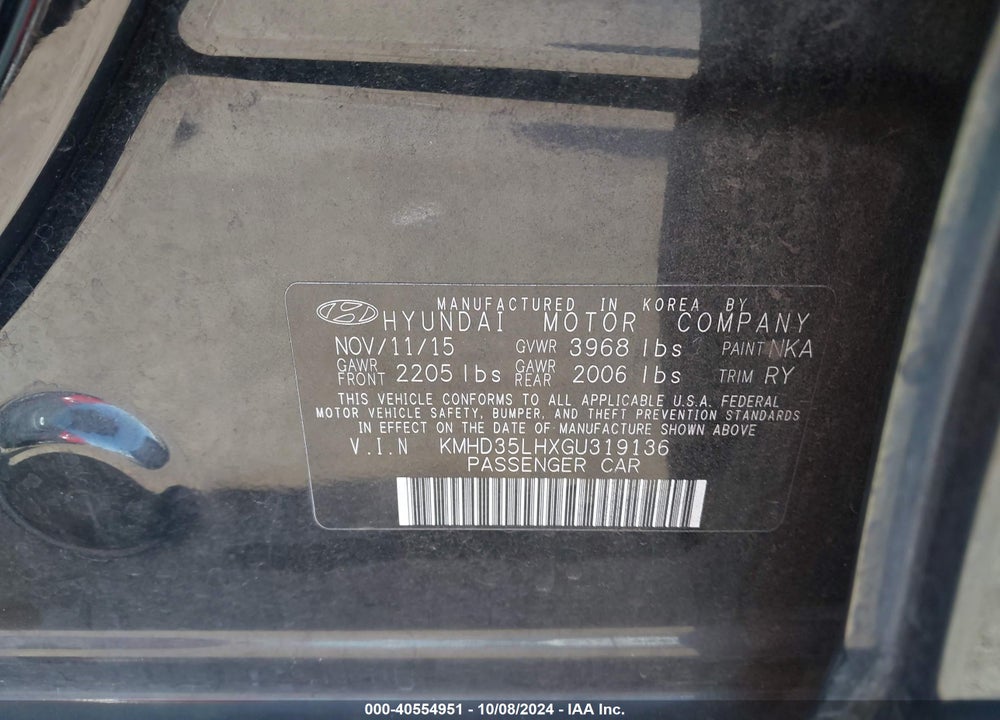 2016 HYUNDAI ELANTRA GT VIN: KMHD35LHXGU319136