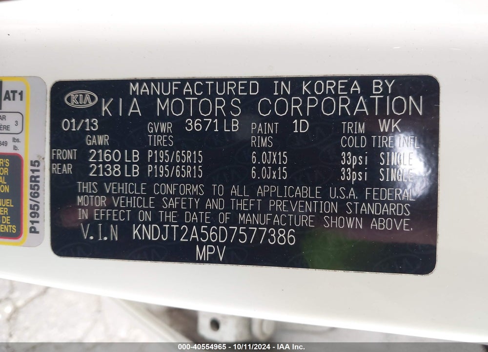 2013 KIA SOUL VIN: KNDJT2A56D7577386
