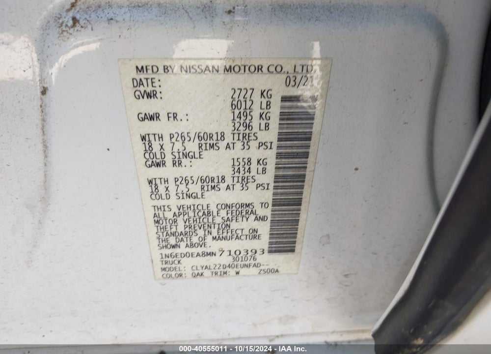 2021 NISSAN FRONTIER SV 4X2 VIN: 1N6ED0EA8MN710393
