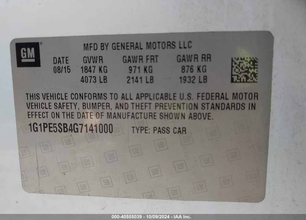 2016 CHEVROLET CRUZE LIMITED 1LT AUTO VIN: 1G1PE5SB4G7141000
