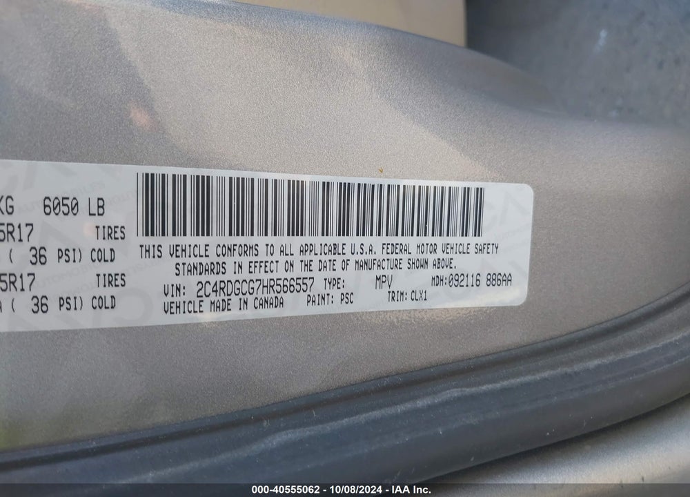 2017 DODGE GRAND CARAVAN SXT VIN: 2C4RDGCG7HR566557