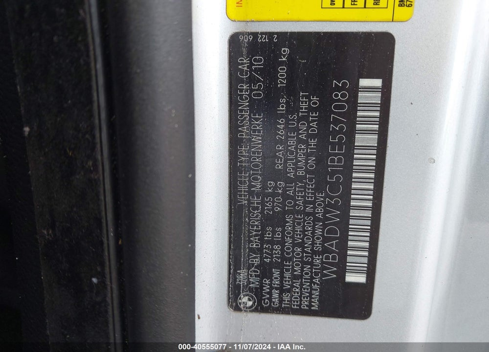 2011 BMW 328I VIN: WBADW3C51BE537083
