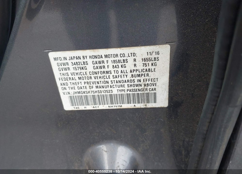 2017 HONDA FIT EX VIN: JHMGK5H75HS012523