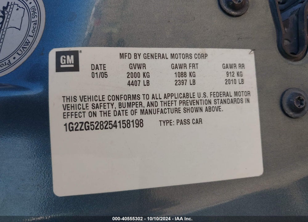 2005 PONTIAC G6 VIN: 1G2ZG528254158198
