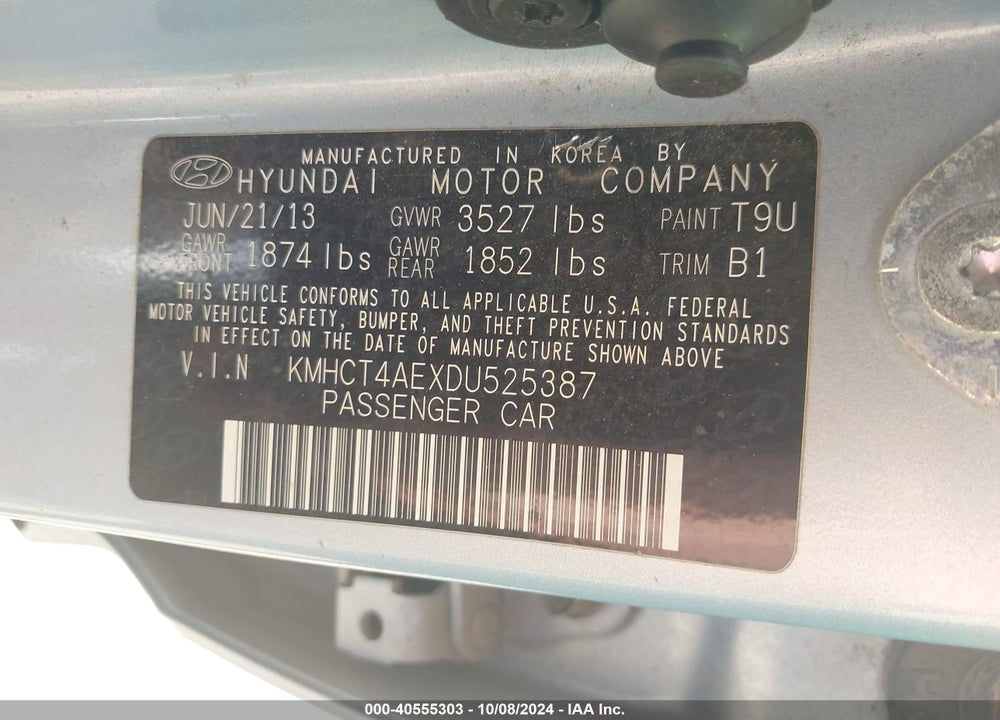 2013 HYUNDAI ACCENT GLS VIN: KMHCT4AEXDU525387