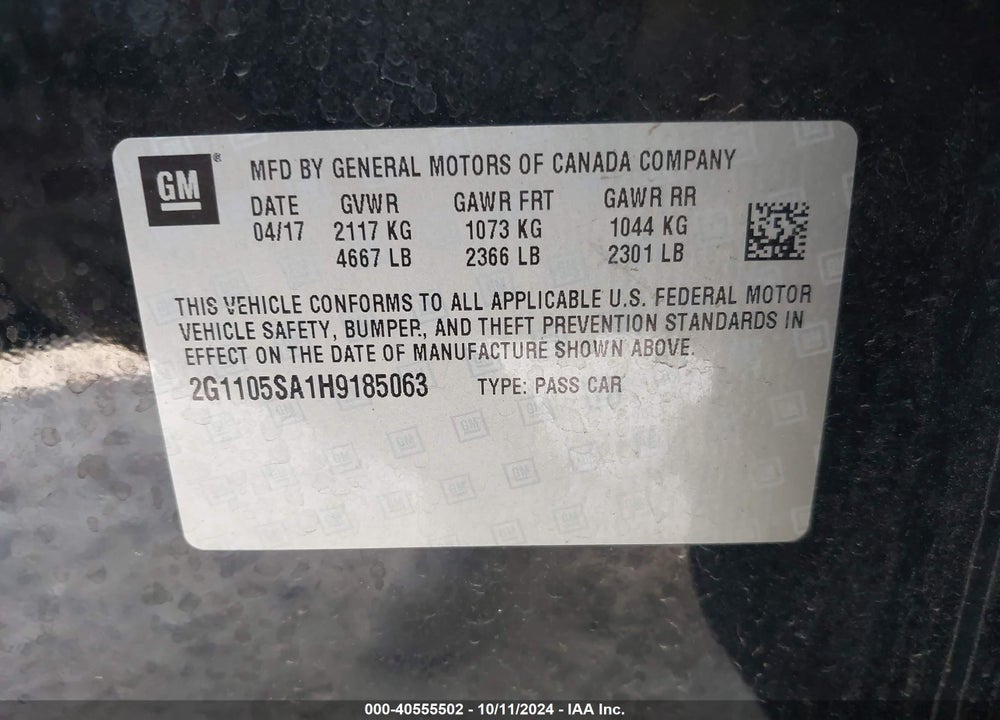 2017 CHEVROLET IMPALA 1LT VIN: 2G1105SA1H9185063