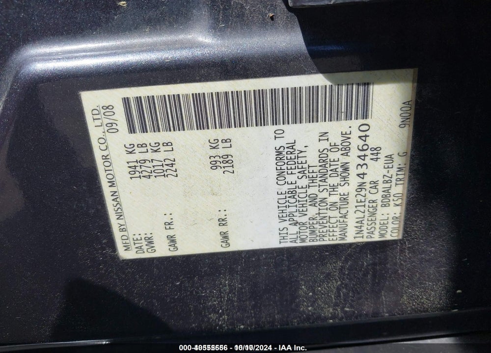 2009 NISSAN ALTIMA 2.5 S VIN: 1N4AL21E29N434640