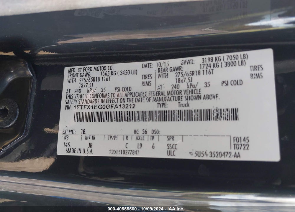 2016 FORD F-150 XLT VIN: 1FTFX1EG0GFA13212