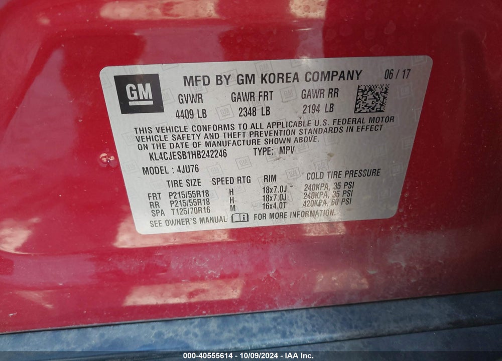 2017 BUICK ENCORE PREFERRED VIN: KL4CJESB1HB242246