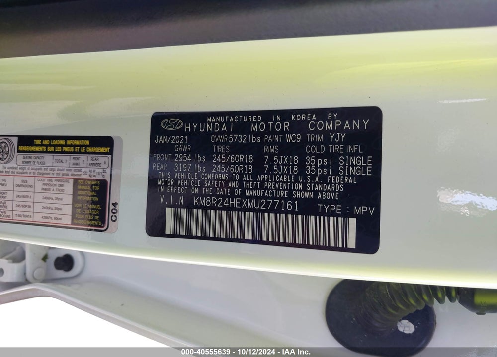 2021 HYUNDAI PALISADE SEL VIN: KM8R24HEXMU277161