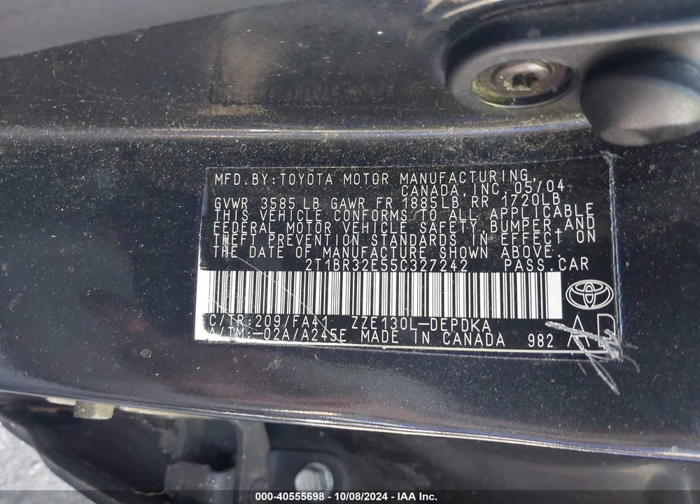 2005 TOYOTA COROLLA CE VIN: 2T1BR32E55C327242