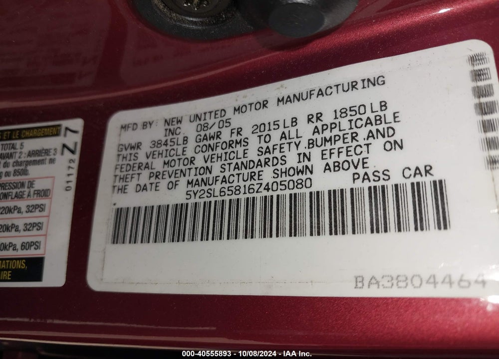 2006 PONTIAC VIBE VIN: 5Y2SL65816Z405080