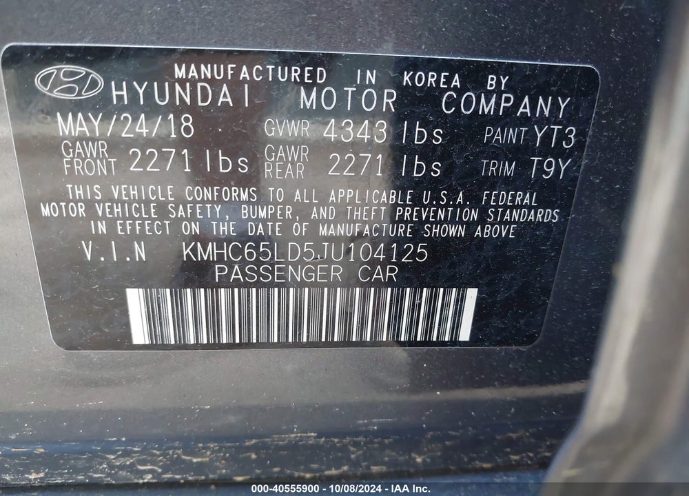2018 HYUNDAI IONIQ PLUG-IN HYBRID VIN: KMHC65LD5JU104125