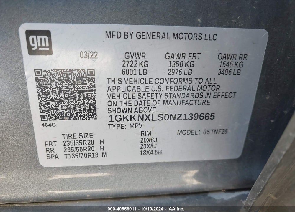 2022 GMC ACADIA AWD DENALI VIN: 1GKKNXLS0NZ139665