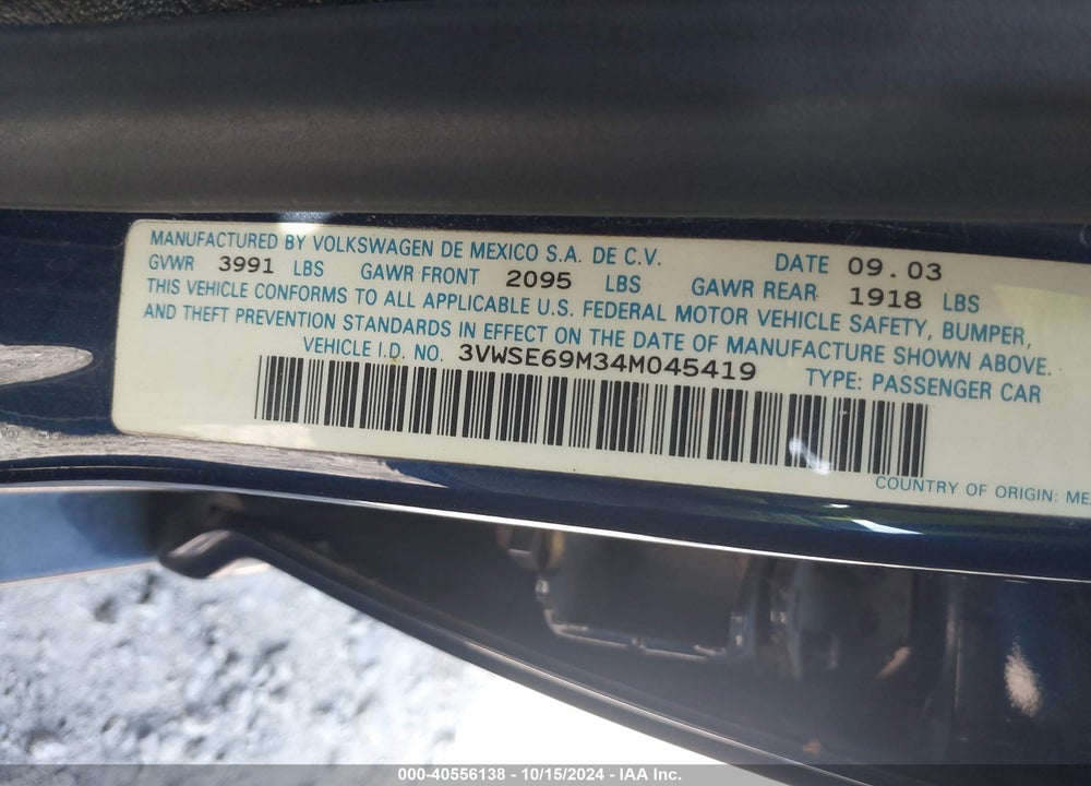 2004 VOLKSWAGEN JETTA GLS 1.8T VIN: 3VWSE69M34M045419