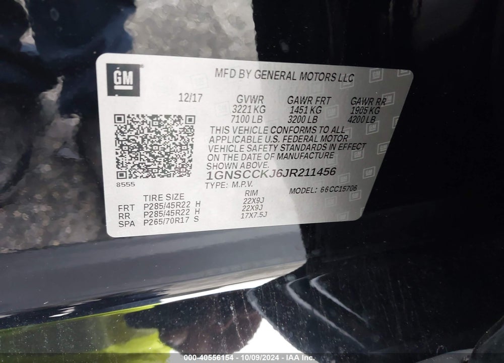2018 CHEVROLET TAHOE PREMIER VIN: 1GNSCCKJ6JR211456