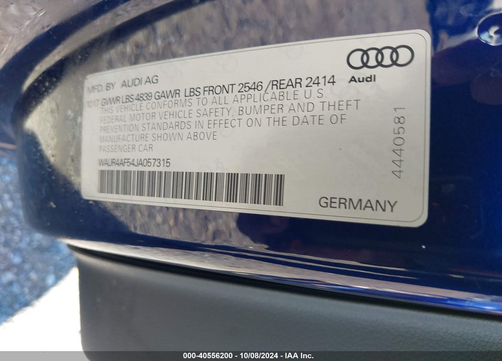 2018 AUDI S5 3.0T PREMIUM PLUS VIN: WAUR4AF54JA057315