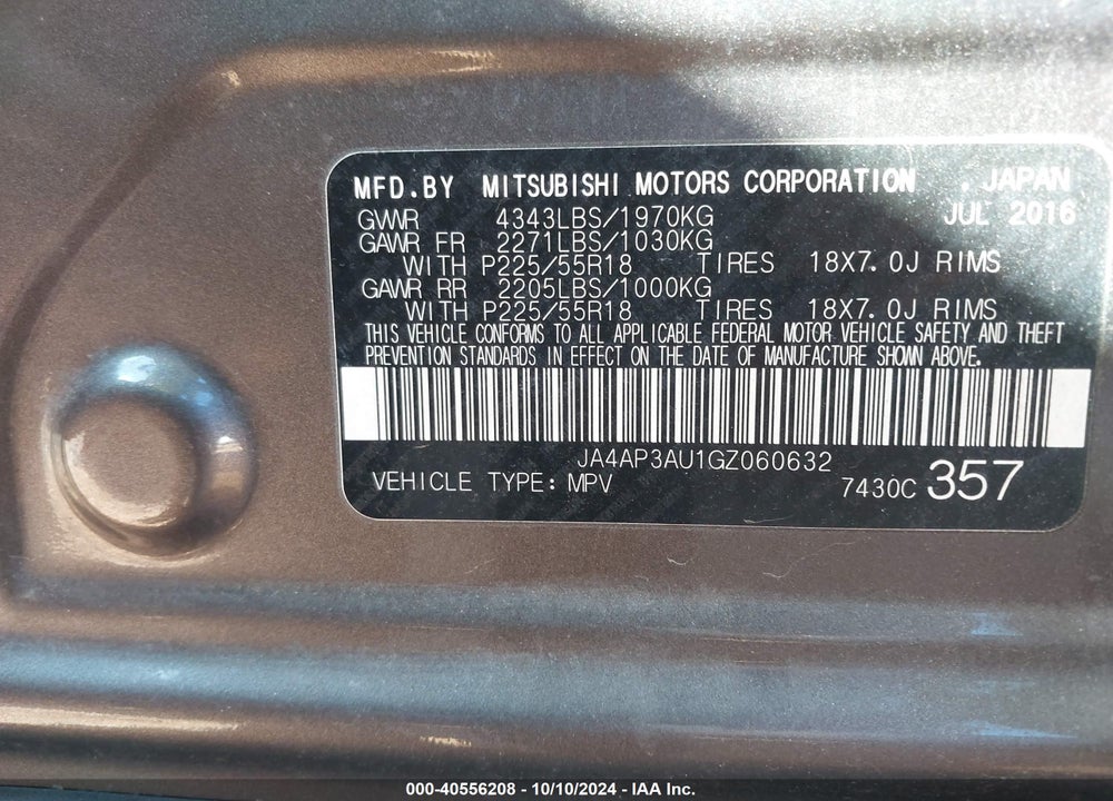 2016 MITSUBISHI OUTLANDER SPORT 2.0 ES VIN: JA4AP3AU1GZ060632