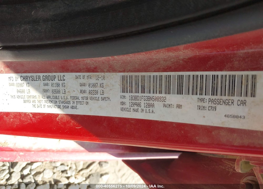 2011 DODGE AVENGER MAINSTREET VIN: 1B3BD1FG3BN508932