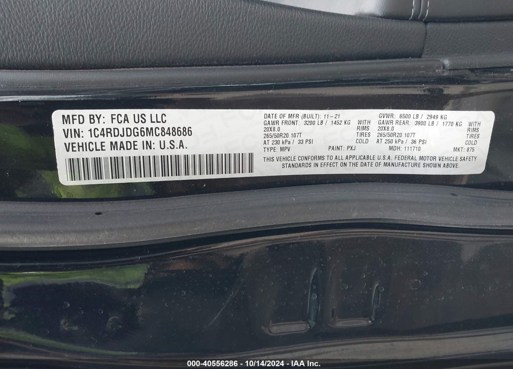 2021 DODGE DURANGO GT PLUS AWD VIN: 1C4RDJDG6MC848686