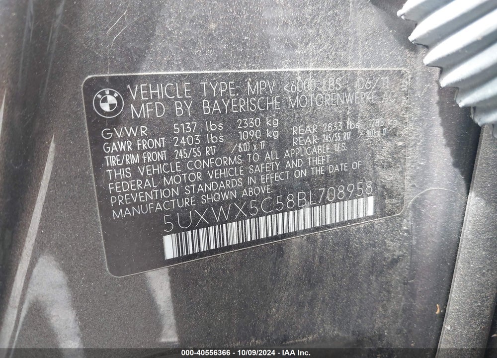 2011 BMW X3 XDRIVE28I VIN: 5UXWX5C58BL708958