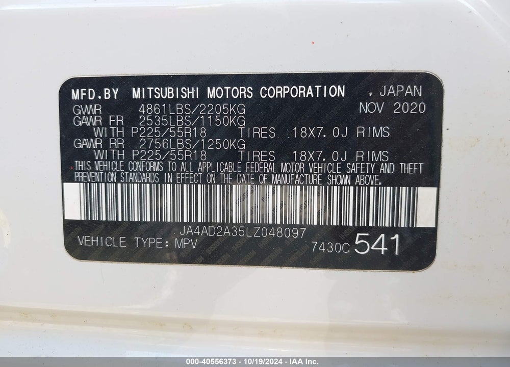 2020 MITSUBISHI OUTLANDER ES 2.4 VIN: JA4AD2A35LZ048097