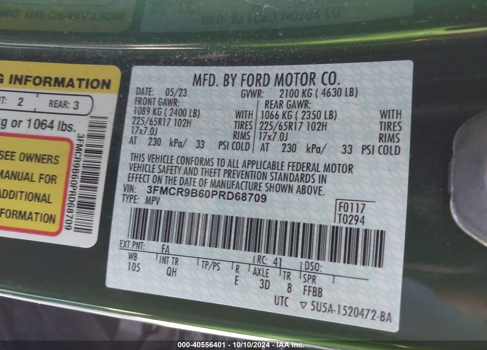 2023 FORD BRONCO SPORT BIG BEND VIN: 3FMCR9B60PRD68709