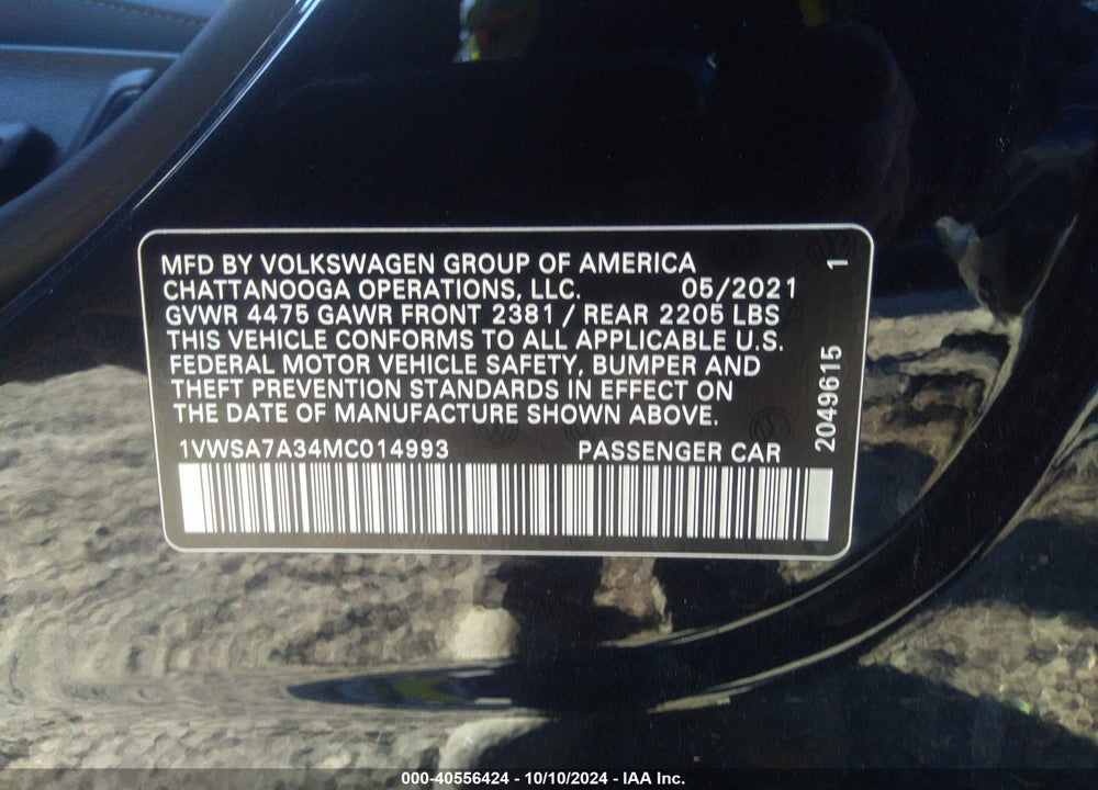 2021 VOLKSWAGEN PASSAT VIN: 1VWSA7A34MC014993