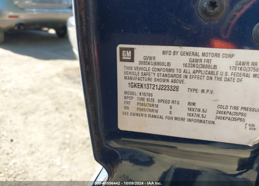 2001 GMC YUKON SLT VIN: 1GKEK13T21J223328