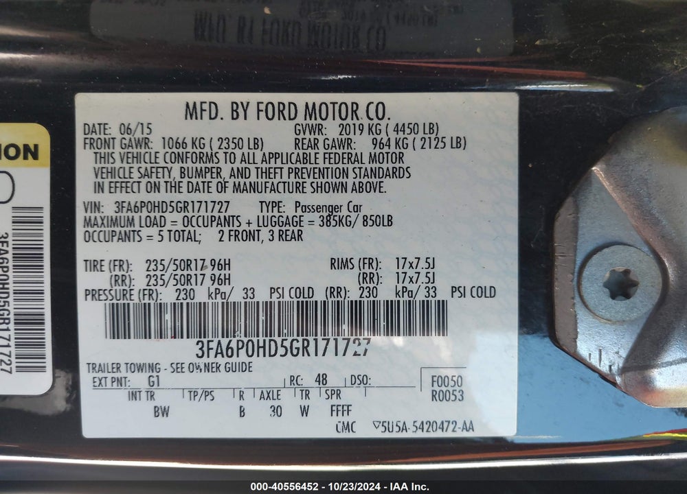 2016 FORD FUSION SE VIN: 3FA6P0HD5GR171727