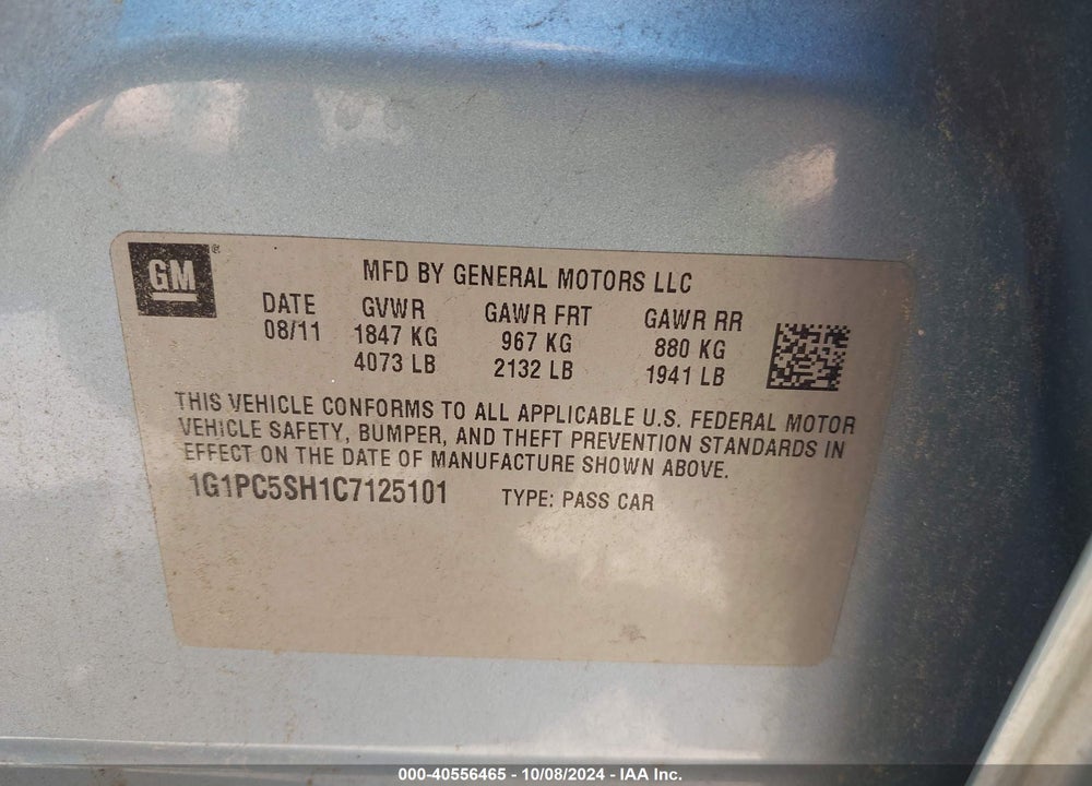 2012 CHEVROLET CRUZE LS VIN: 1G1PC5SH1C7125101