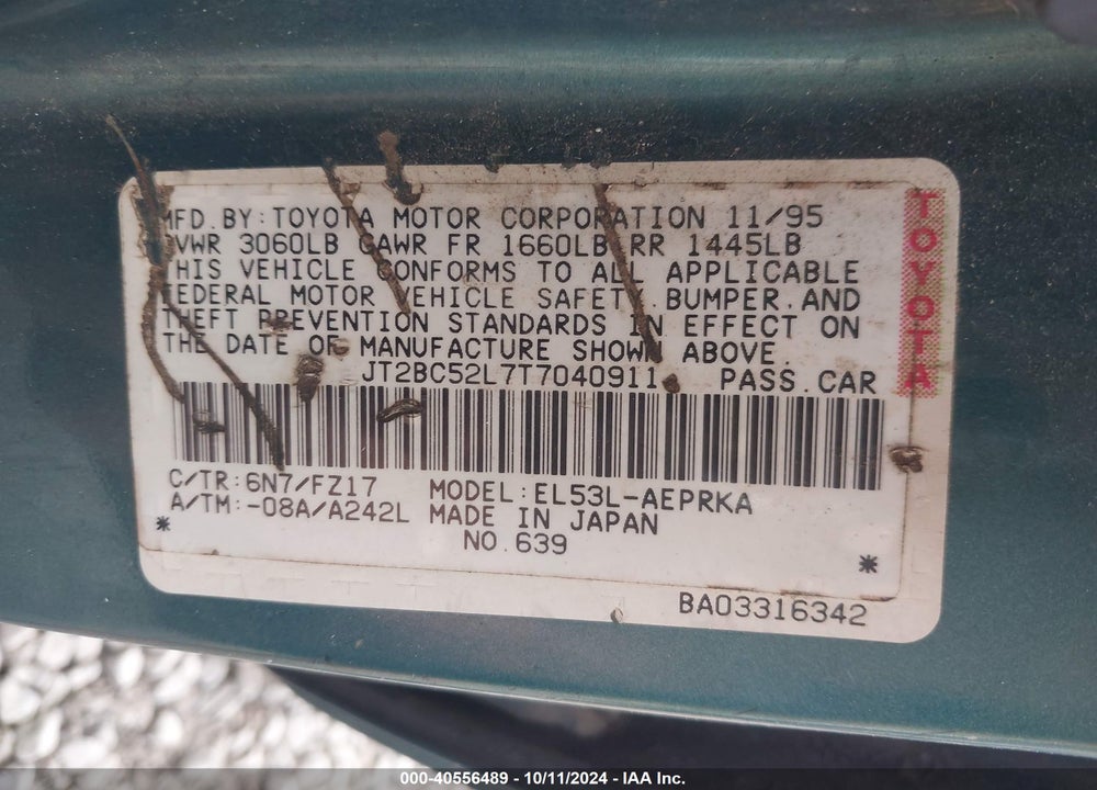 1996 TOYOTA TERCEL DX VIN: JT2BC52L7T7040911